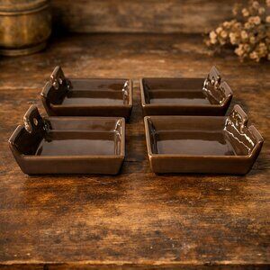 Set of 4 Brown Ceramic Condiment Dishes Mid-Century Style